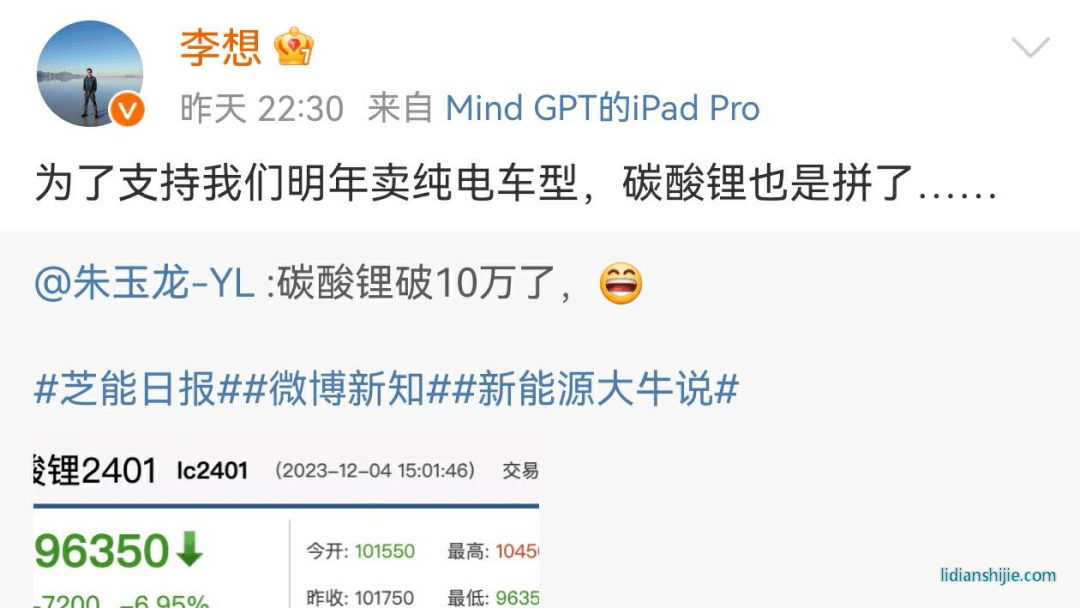 為了支持我們明年賣純電車型，碳酸鋰也是拼了